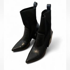 Steve Madden Tackle Sock Bootie‎ in Black Leather